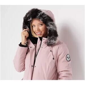 Arctic Expedition Quilted Down Coat with Removable Hood Blush Large A367602